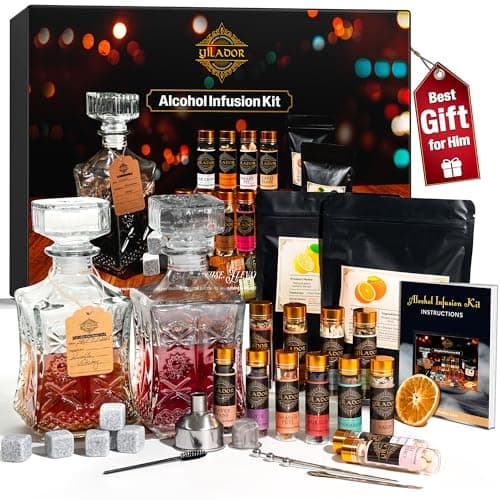 Alcohol Infusion Kit for Infusing Whiskey, Bourbon, Gin, Vodka, Tequila, Rum - DIY Your Own Flavored Spirits with 12 Natural Ingredients - Christmas, Birthday Gift for Men, Husband