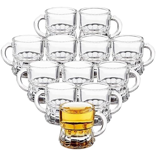 Okuna Outpost Mini Mug Shot Glasses with Handles - Clear Reusable Shot Glass Set - Serve Mini Shots with Secure Grip - Wedding & Adult Party Favors - Pack of 12, 1 Oz, Clear