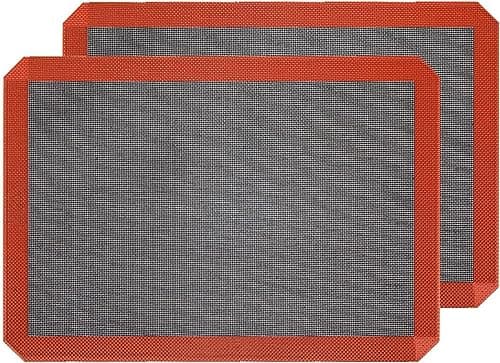 Hermerlee Perforated Silicone Baking Mats, 2 PCS Eclair Silicone Mat for Half Sheet,Tray Pan Liners Perfect Bakeware for Making Cookies, Macarons, Bread and Pastry,11.8"x 15.7" (Corner Cut)