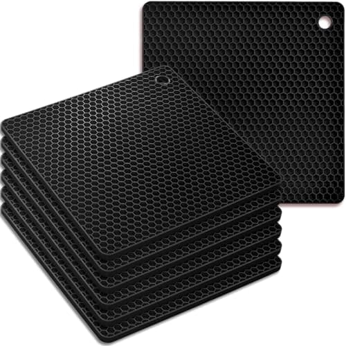 homEdge Silicone Square Trivets Mat, 6 Packs Multipurpose Non Slip Heat Resistant Pot Holder-Black