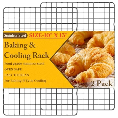 2PCS Cooling Racks for Cooking and Baking - 10" x 15"Heavy Duty Stainless Steel Wire Rack for Baking, Grilling, Roasting - Oven & Dishwasher Safe - Fits Jelly Roll Sheet Pan(Black)