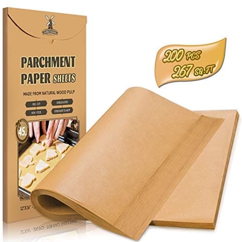 200 Pcs Parchment Paper Sheets, 12 x 16 Inch, Precut Non-Stick Parchment Sheets for Baking, Cooking, Grilling, Air Fryer and Steaming - Unbleached, Fit for Half Sheet Pans