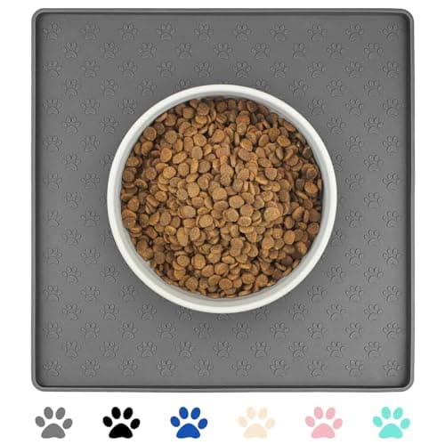 Ptlom Grey Pet Placemat for Dog and Cat, Waterproof Non-Slip Silicone Feeding Bowl Mat Prevent Food and Water Overflow, Puppy Dish Feeder Fountain Trays Suitable for Medium and Small Pets