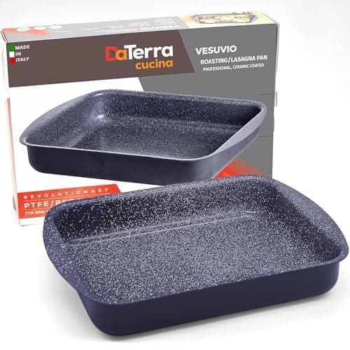 DaTerra Cucina Nonstick Roasting & Lasagna Pan – 16"x12"x3", Ceramic-Coated, Oven & Stovetop Safe to 600°F, Sturdy Base, PTFE, PFOA & Lead-Free, Durable & Stylish Deep Roasting Tray - Made in Italy
