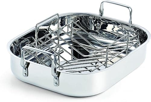 Cooks Standard Stainless Steel Roaster Pan with V-Shaped Rack, Inner 16-Inch x 13-Inch; Edge 17-Inch x 14-Inch; Turkey Roasting Pan Bakeware for Oven, Rectangular