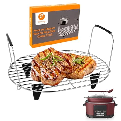 Roast and Steamer Rack Compatible with Ninja Foodi Possible Cooker Pro 8.5Qt MC1000, MC1001, MC1010 Slow Cooker, Stainless Steel Crock Pot Accessories with Silicone Protected Feet Handles
