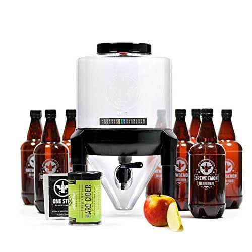 BrewDemon Hard Cider Kit w/Bottles – NO AIRLOCK OR SIPHON REQUIRED – Conical Fermenter Eliminates Sediment and Makes Wicked-Good Home Made Hard Cider - 2 Gal. Hard Cider Recipe included