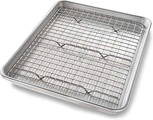 USA Pan Bakeware Quarter Sheet Baking Pan and Bakeable Nonstick Cooling Rack Set, Metal
