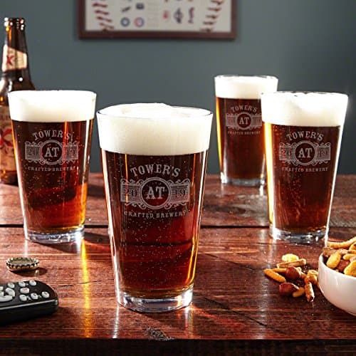 HomeWetBar Custom Pint Glasses Set of 4 - Personalized Beer Glasses Set, Marquee Beer Pint Glasses